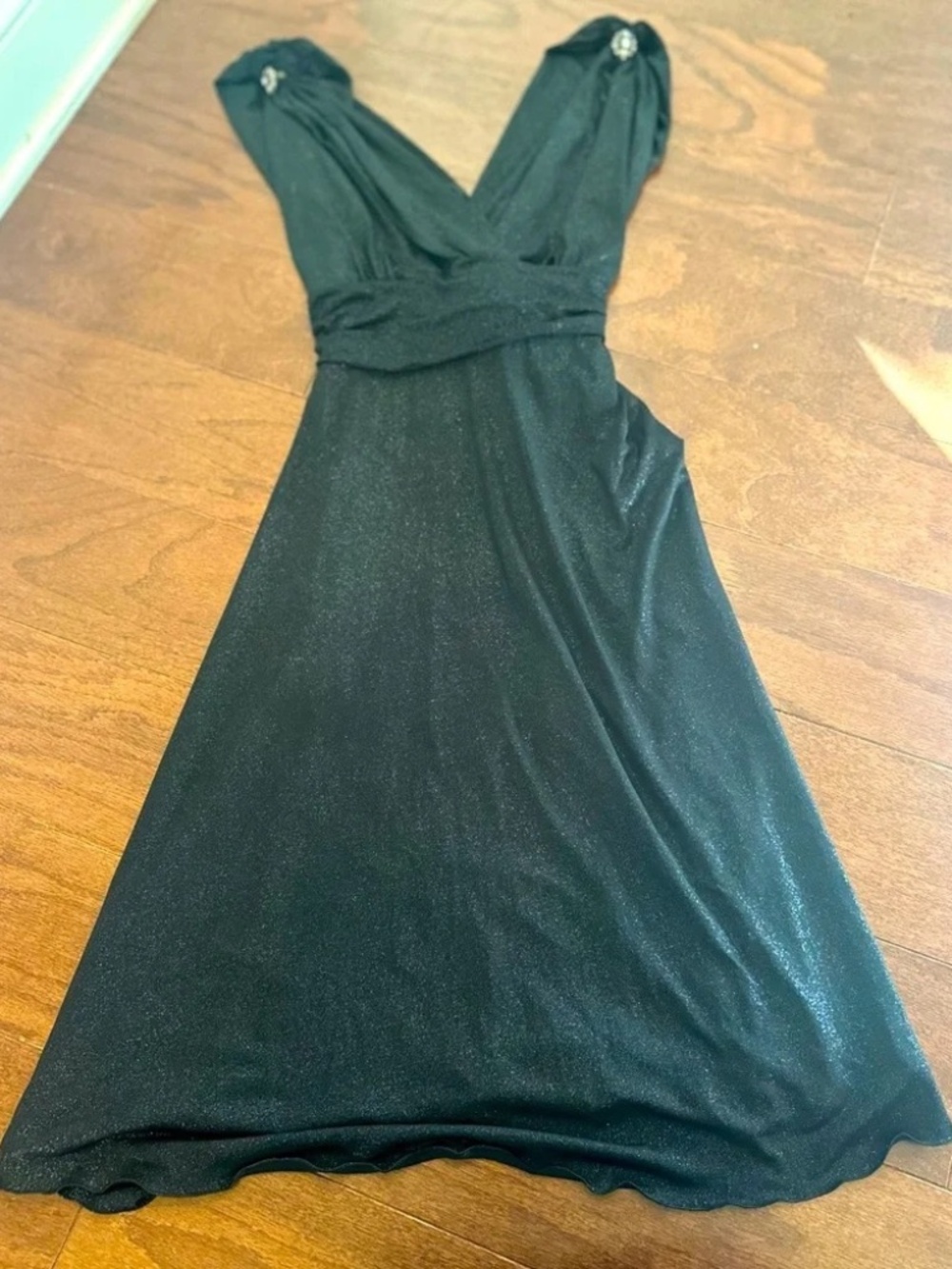 Traces Tracy Evans Size 6 Plunging Neckline Aline Dress Glitter Black lot6357